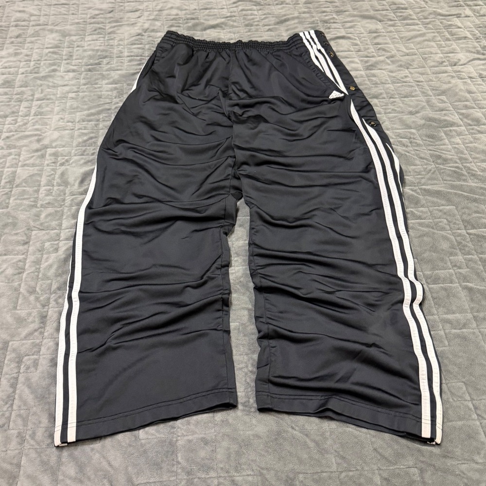 Vintage y2k Adidas Striped Button Snap Away Baggy Black Mens Large Sweatpants